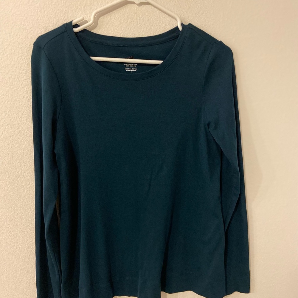 J. Jill Deep Teal Long Sleeve cotton top. Capsule wardrobe everyday wear